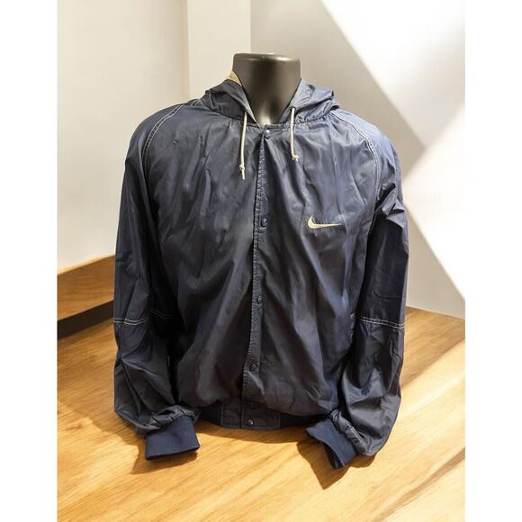 Nike Other - Vintage 1990s Nike Jacket Lined Windbreaker Navy Blue Logo Sz XL Embroidered